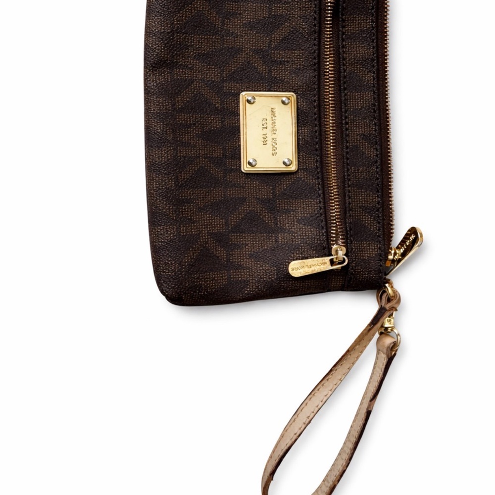 Michael Kors Dark Brown Wristlet with Gold Zipper